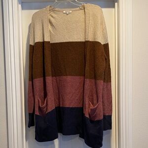 Madewell Colorblock Cardigan in Cream, Brown, Pink, and Navy